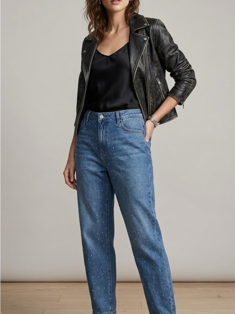 Classic High-Rise Embellished Blue Jeans